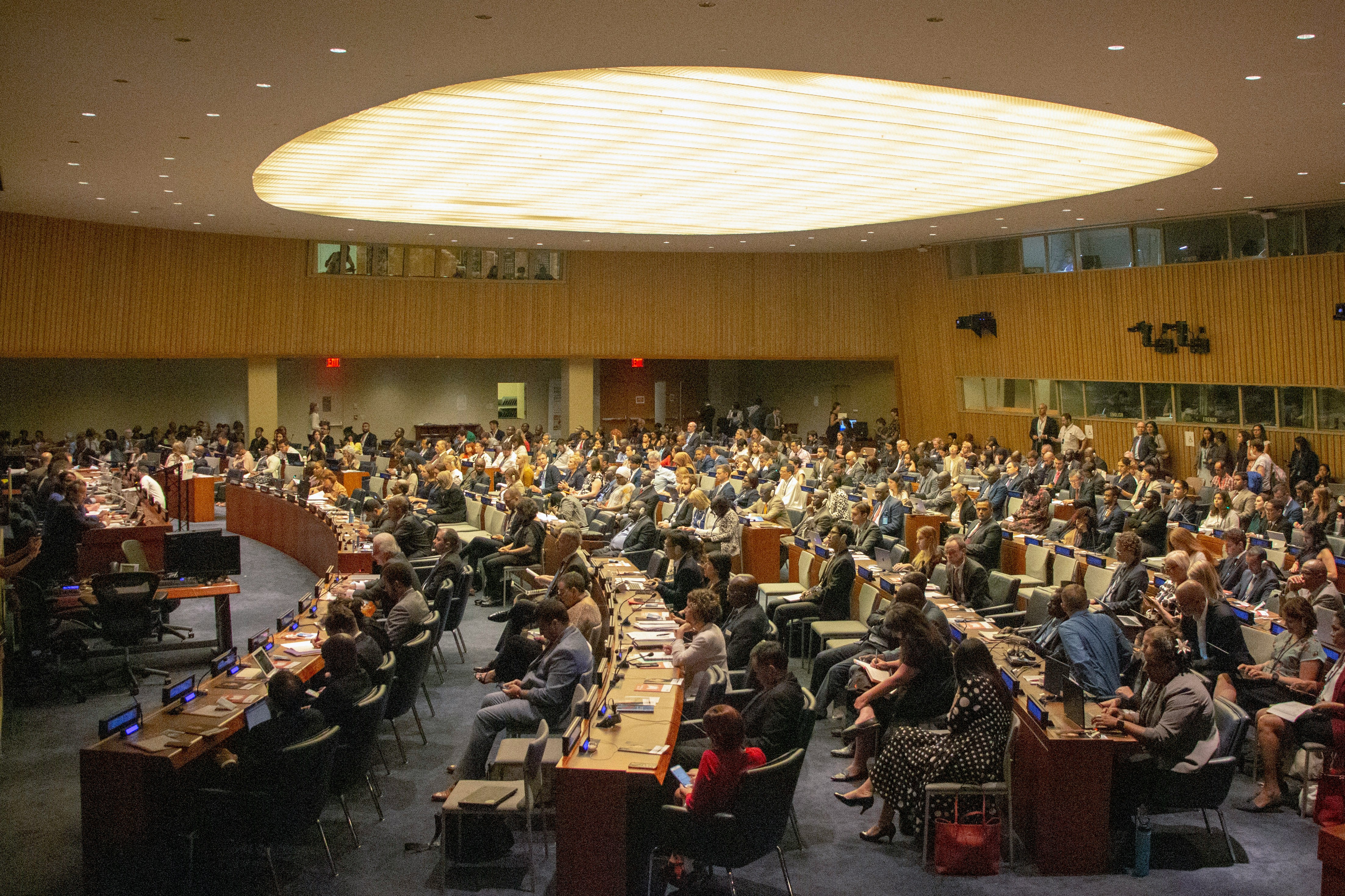 The United Nations General Assembly hall seen from the delegates' floor